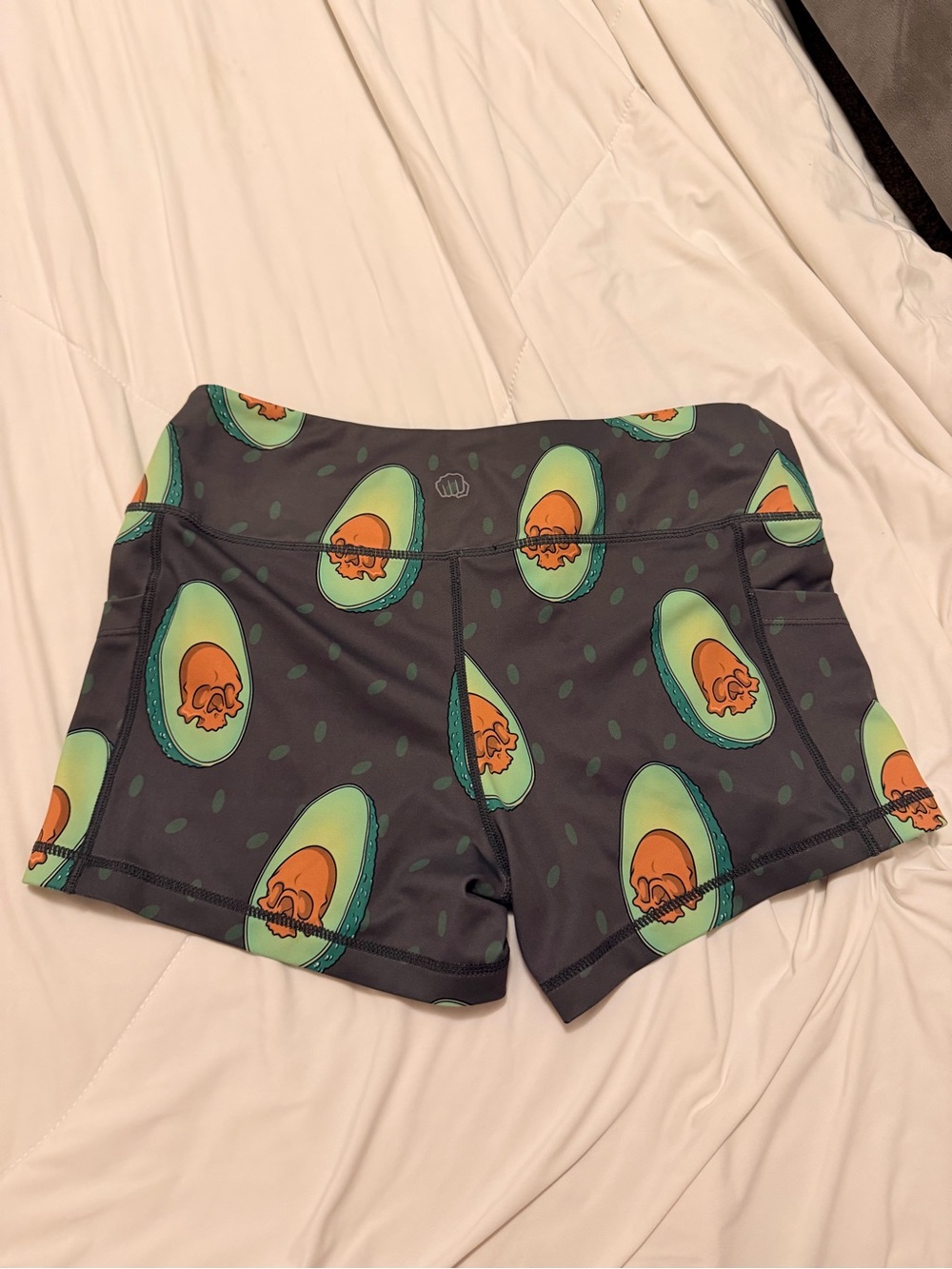 Feed me fight me medium Avocado Skull Print Workout Shorts - Black/Green fmfm - Picture 4 of 7
